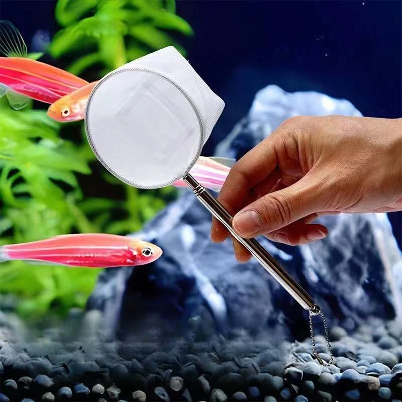 Retractable Handle Aquarium Fish Net, Light‑Weight Fine Mesh Mini Fish Net, Practical Aquarium Cleaning Tool for Small Fish Tank