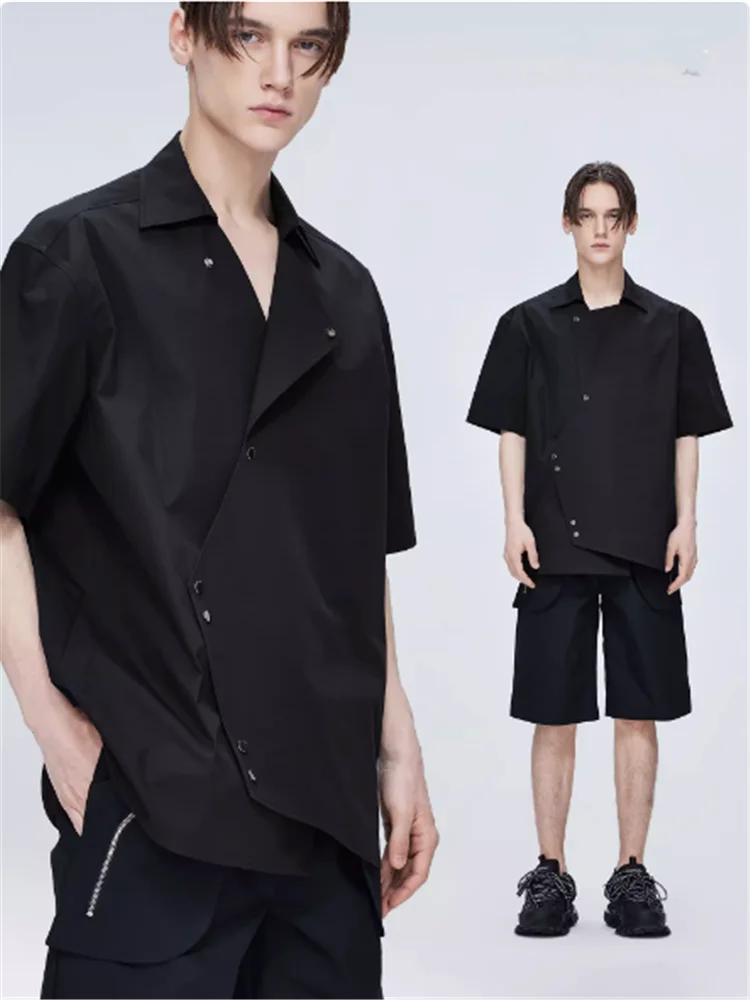 Fashion designer men's 2024 summer new button-up short-sleeve shirt men's design black shirt