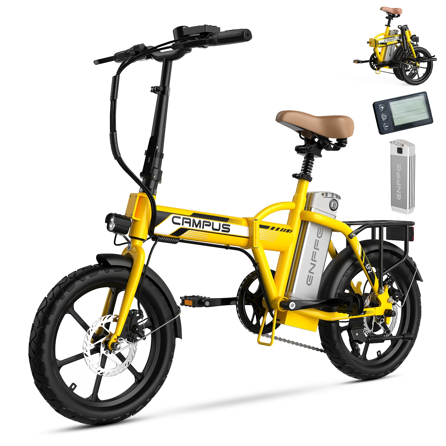 Folding Electric Bike for Adults 16" 1000W Peak 36V 13.5Ah UL Battery 40Miles 20MPH City Commuter Ebike Dual Disc Brakes 3 Riding Modes image 3