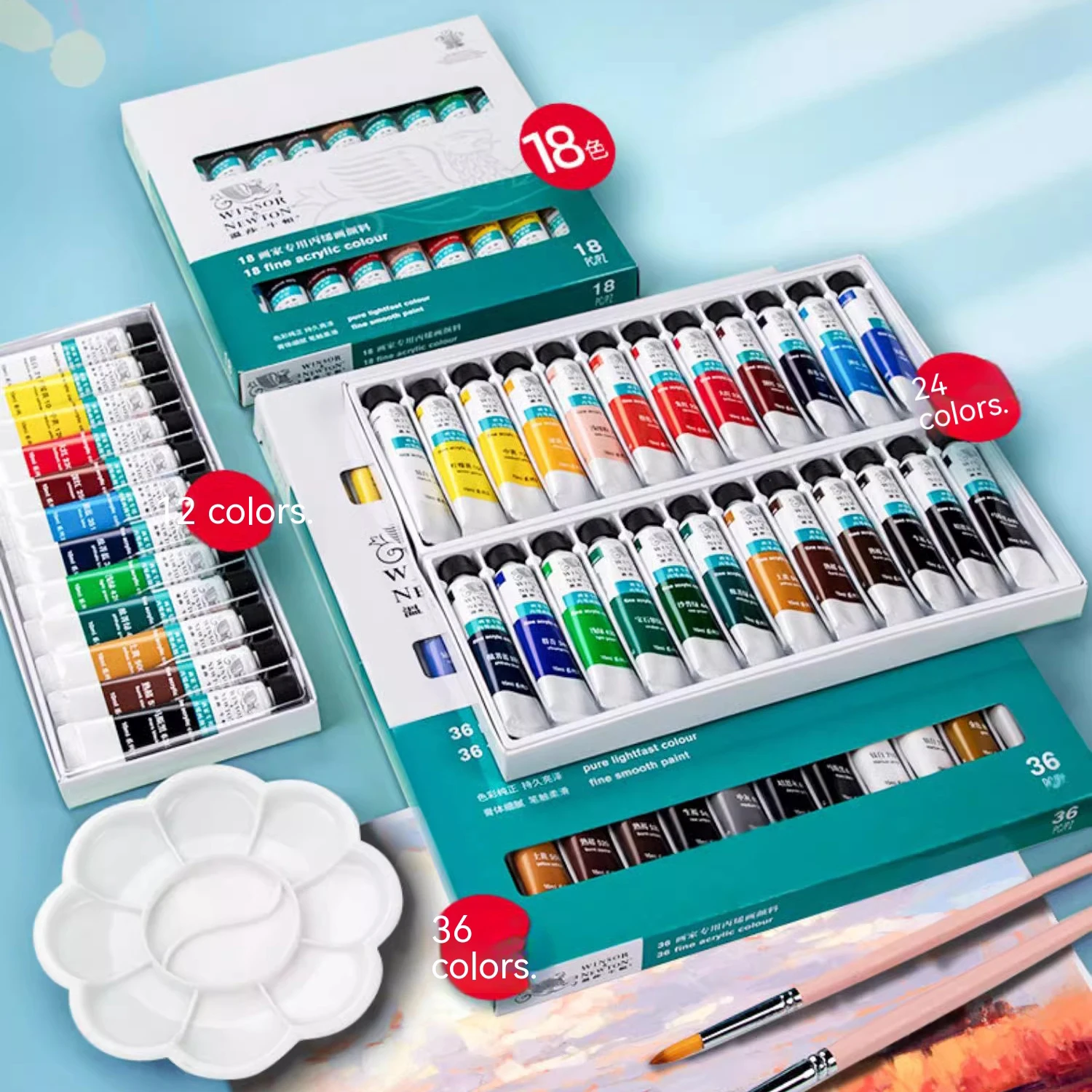 WINSOR&NEWTON Professional Acrylic Paints Set 12/18/24/36 Colors 10ml DIY Pigment Art Hand Painted Wall Painting Textile Paint