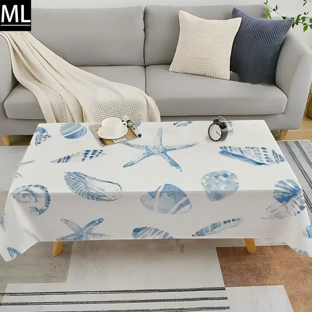 1pc Party Tablecloth/Dining Table Set - Ocean Theme Tablecloth - Blue Sea Star and Shell Pattern - yzb