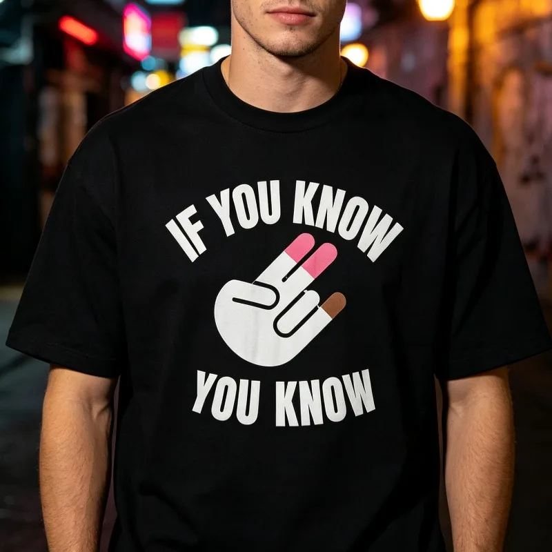 “IF YOU KNOW YOU KNOW” Hand Gesture Graphic T-Shirt Men’s Funny Quote Print Soft Modal Crewneck Tee Casual Top