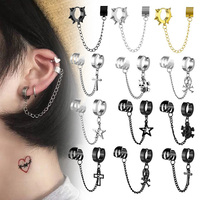 1Piece Cross Skull Chain Tassel Dangle Earrings for Women/Men Stainless Steel Ear Bone Clips Single Double Ear Holes Jewelry