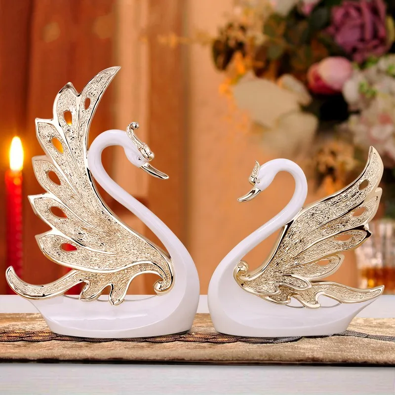 Swan Lovers Ornaments Home Livingroom Desktop Furnishings Crafts Bookcase Cabinet Store Sculpture Decoration