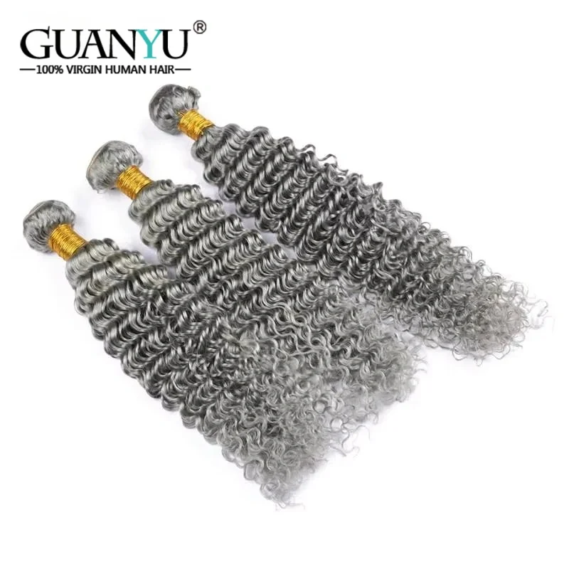 

4*4 серые цветные пучки человеческих волос с глубокими волнами, 100% наращивание, бразильские пучки Remy 3/4, предложения, утки человеческих волос