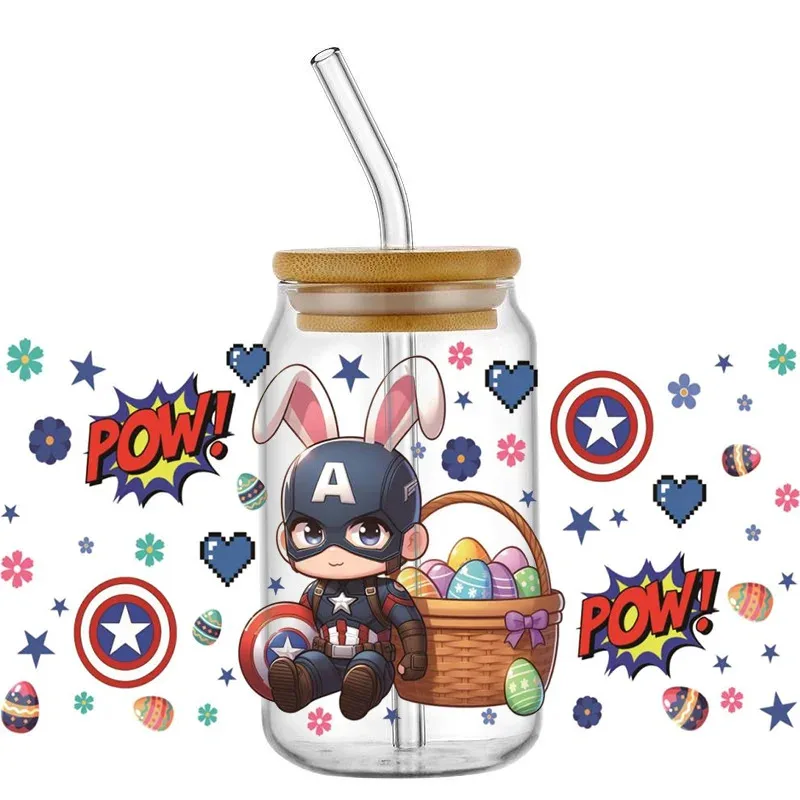 

best Marvel Spider Man Hulk UV DTF Mug Easter egg Wraps Cartoon 3D Transfer Sticker for 16oz Libbey Glasses Cup Waterproof DIY