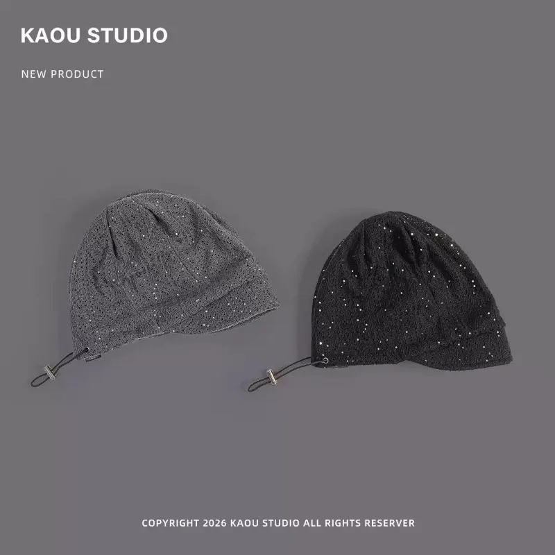 Korean Style Sequin Knitted Beanies for Women Autumn Winter Streetwear All‑Match Luxury Headwear Lazy Loose Skullies Bonnet
