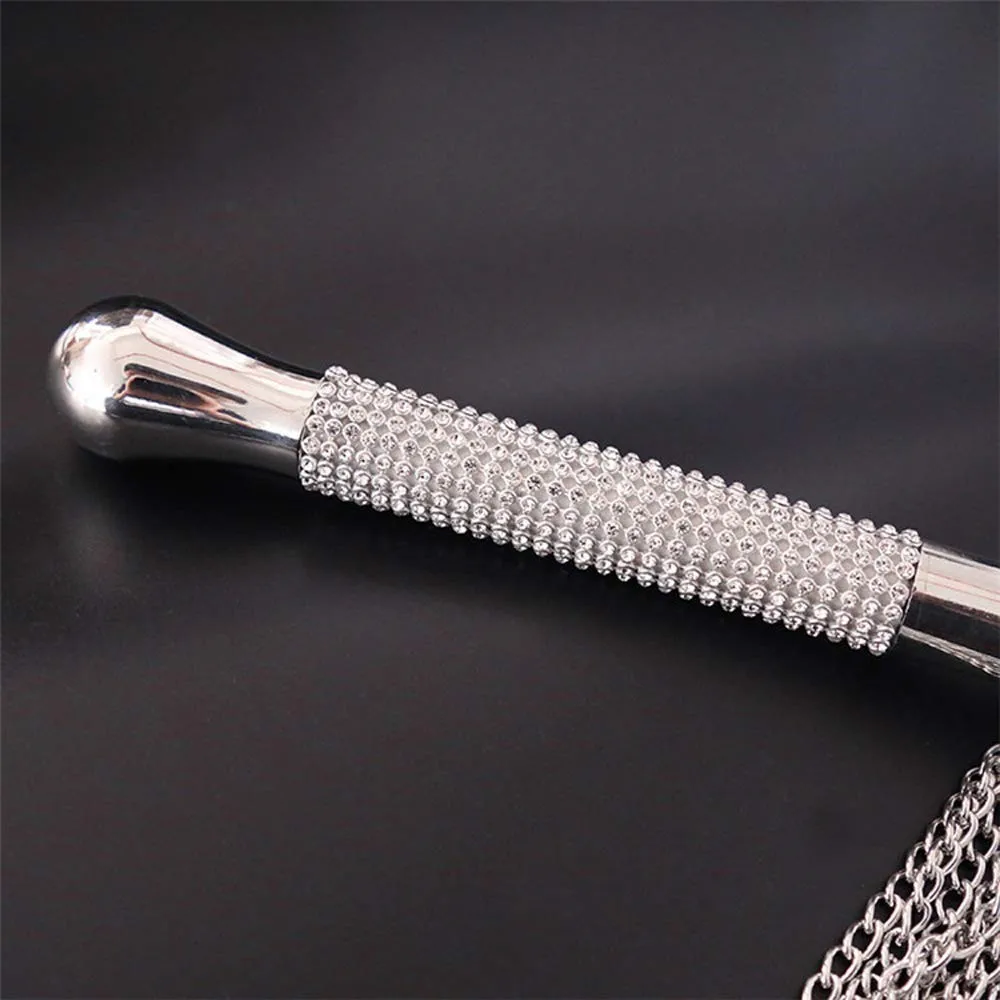 Horse Equipment Fashion Metal Alloy Chain Tassel Short Fashion Horse Riding Whip Crop Crystal Handle Horse Accessories