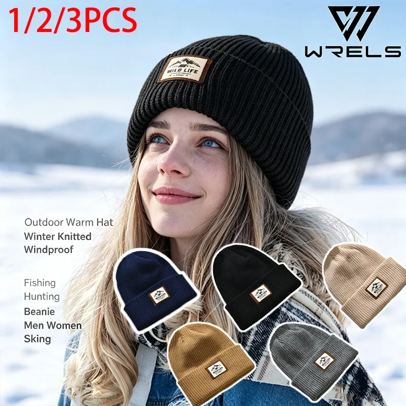 1/2/3 PCS Warm Knitted Hat Windproof Cold Proof Beanie Winter Men Women Outdoor Fishing Skiing Hiking Thermal Pullover Hat