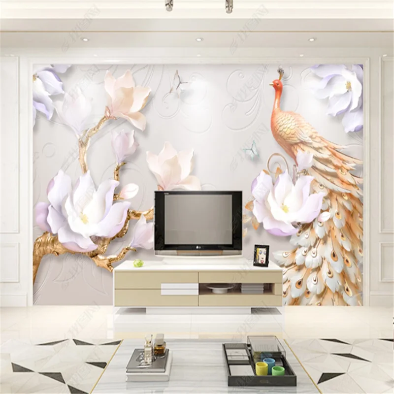 

Relief Modern Wallpaper 3D For Living Room Peacock TV Background Wall Papers Home Decor Decoration Painting papel de parede 3d