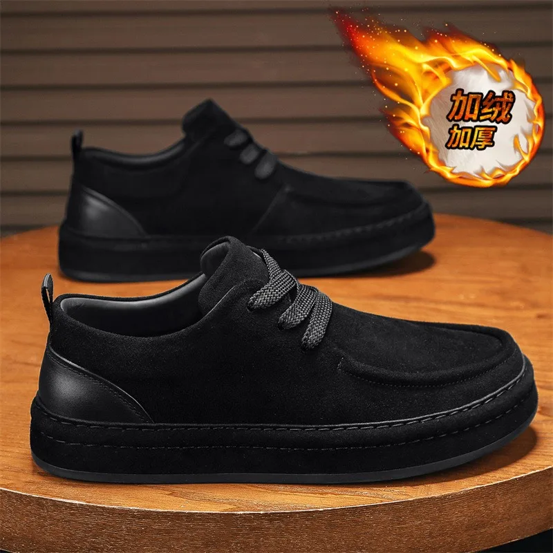 

Winter Men Shoes Quality Suede Leather Casual Shoes Winter Plush Warm Cotton Shoe Outdoor Non Slip Platform Shoes Zapatos Hombre