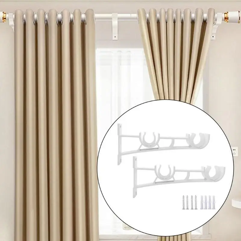   Set of 8 Double Curtain Rod Brackets with Nonslip Buckles Metal Wall Mount Drapery Poles Holders for Home and Office