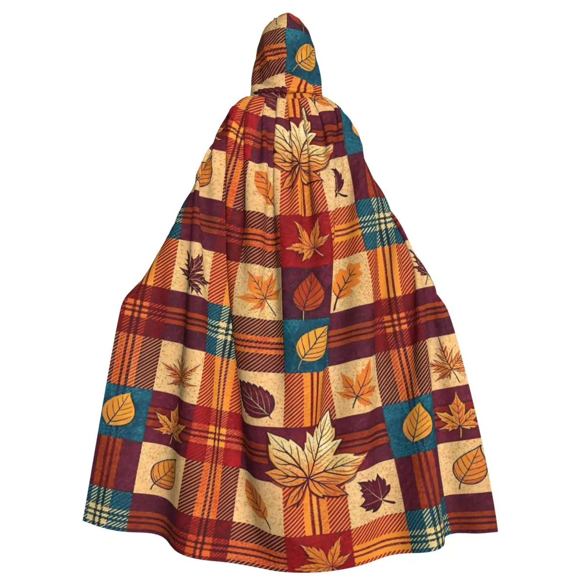Maple Fallen Leaves Hooded Cloak Plaid Aldult Cape Gothic Halloween Costume Party Accessory