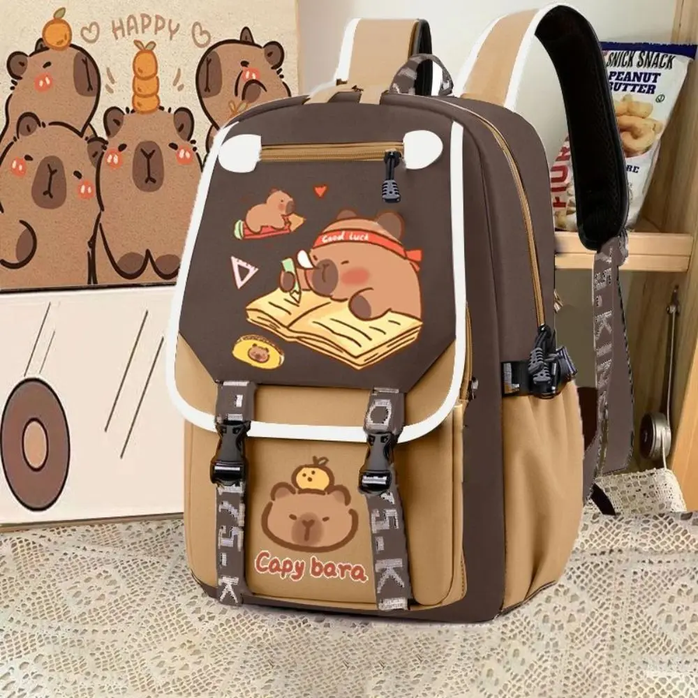 

Multi-Compartment Capybara Backpack Oxford Cloth Waterproof Cartoon Animal School Bag Wide Straps Lightweight