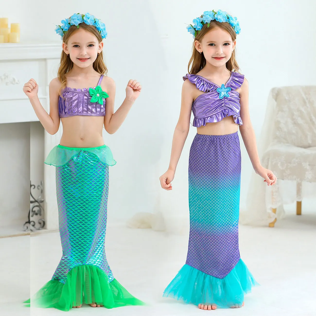 

Disney Swimwear for Girl 2PCS Trumpet Bikini 2024 Summer Vacation Beachwear Mermaid Kid Girls Carnival Party Swimsuit One Piece