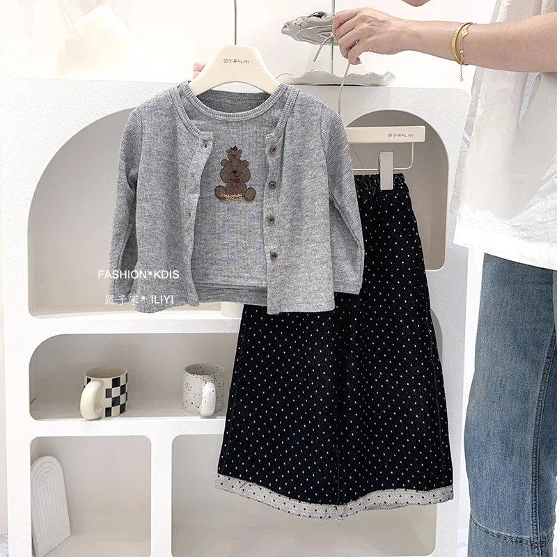 

Children's Outfit New Spring and Autumn Girls' Fashionable Elegant Forest Style Jacket Top+Trendy Three-Piece Pants Set