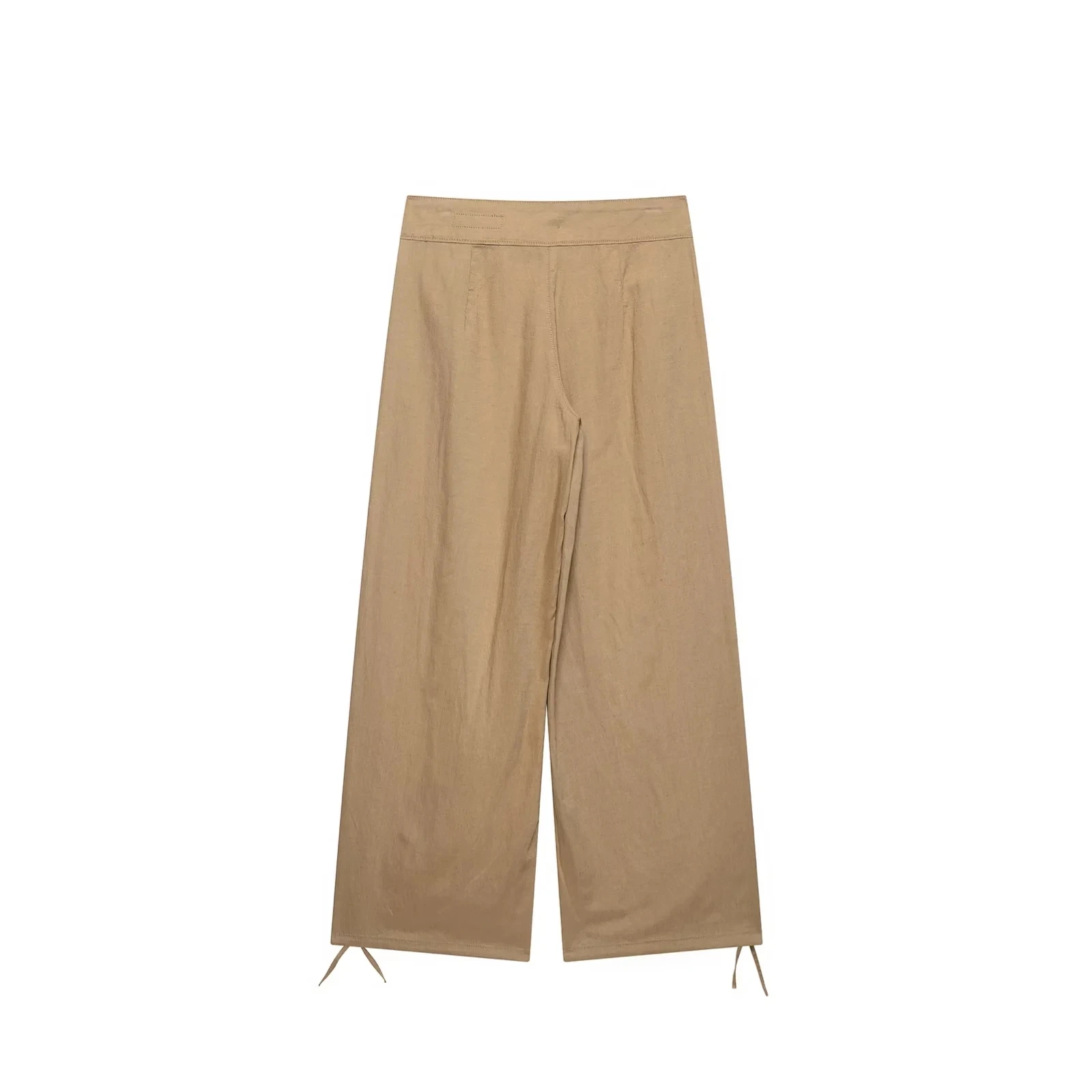 KONDALA Vintage Khaki Einfarbiger Damenanzug, Neckholder Ärmellos Rückenfrei Plissiert Schmal Geschnittene Weste, Weite Hose, Modische Elegante Sets für Herbst 2026 – Detail 7