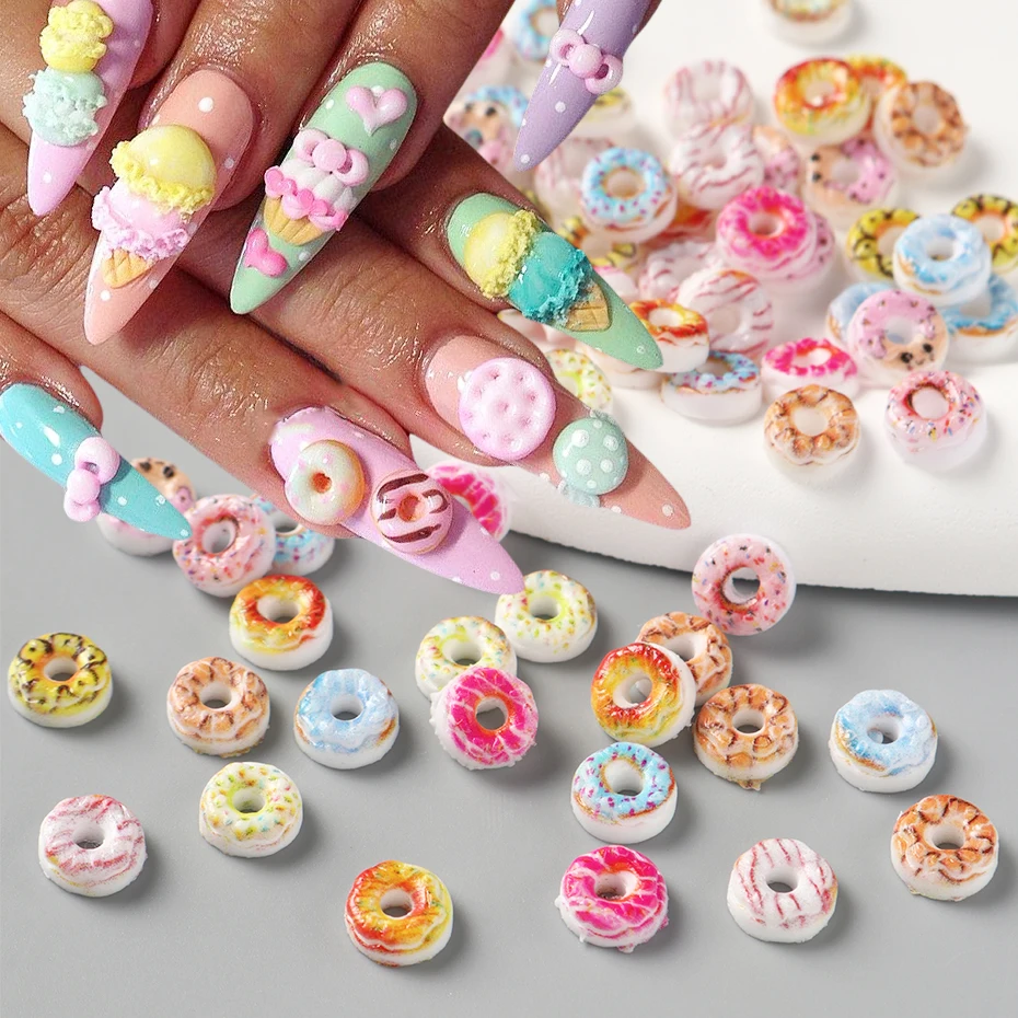 50/100pcs Sweet Doughnut Nail Charms Colorful Kawaii Nail Art Decorations Studs Parts Flatback Jewelry Manicure Nail Accessories