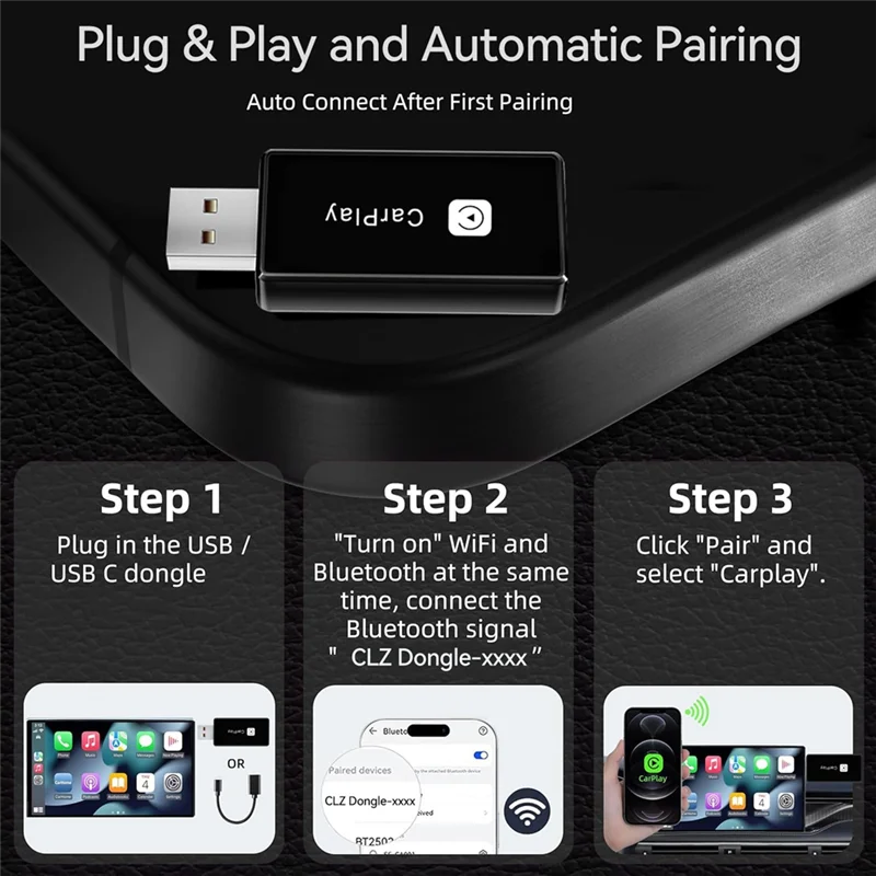 

Wireless Carplay Adapter, Easy Plug & Play Converts Wired Carplay To Wireless,Convert Wired To Wireless Carplay Donglabgi