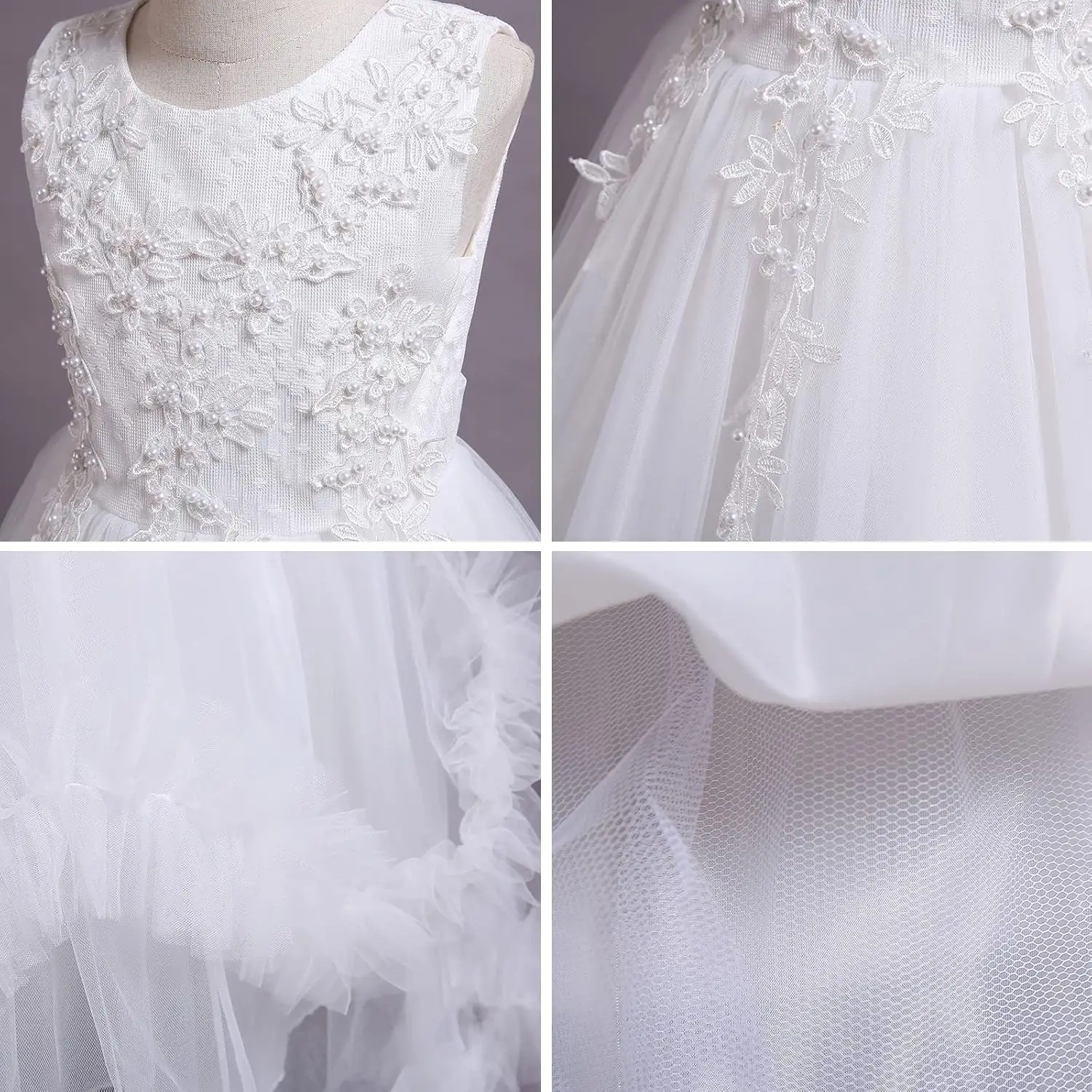 ノースリーブサテンレース刺繍誕生日パーティーダンスドレス、ゴージャスな聖餐式ドレス、花刺繍フリルフラワーガールドレス