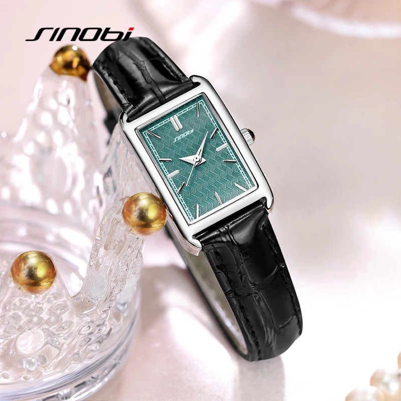 SINOBI Fashion Ladies Leather Strap Watch Women\'s Watches Elegant Rectangle Woman\'s Quartz Wristwatches Top Luxury Simple Clock