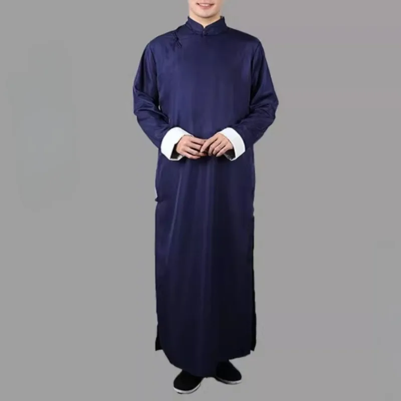 Chinese Crosstalk Tunic Suit Traditional Mandarin Gowns Men's Long Tunic Wing-Chun Kung Fu Performance Costume