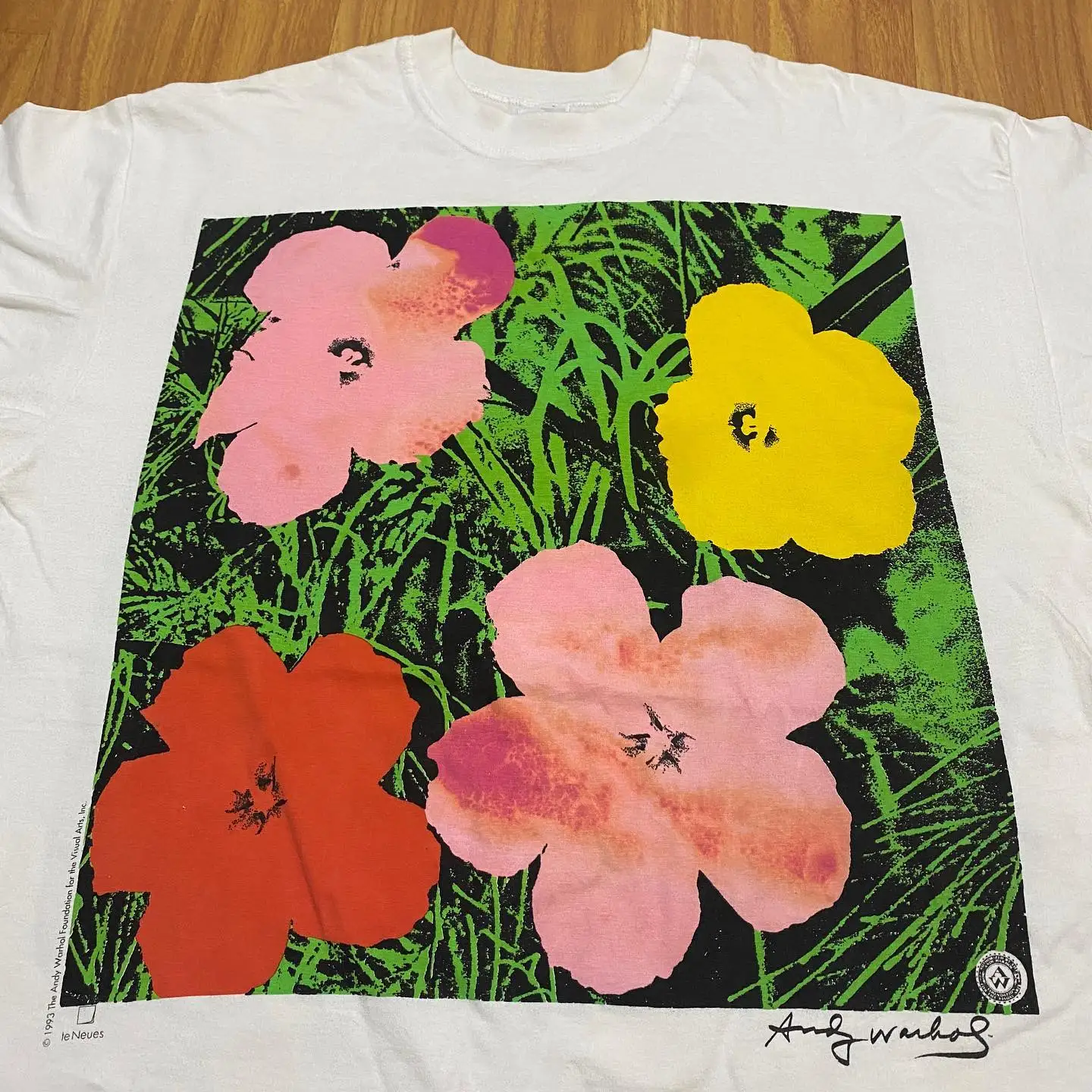 

Винтажные свободные и универсальные футболки из чистого хлопка с короткими рукавами Энди Уорхол «Цветы» в американском стиле ретро для мужчин и женщин