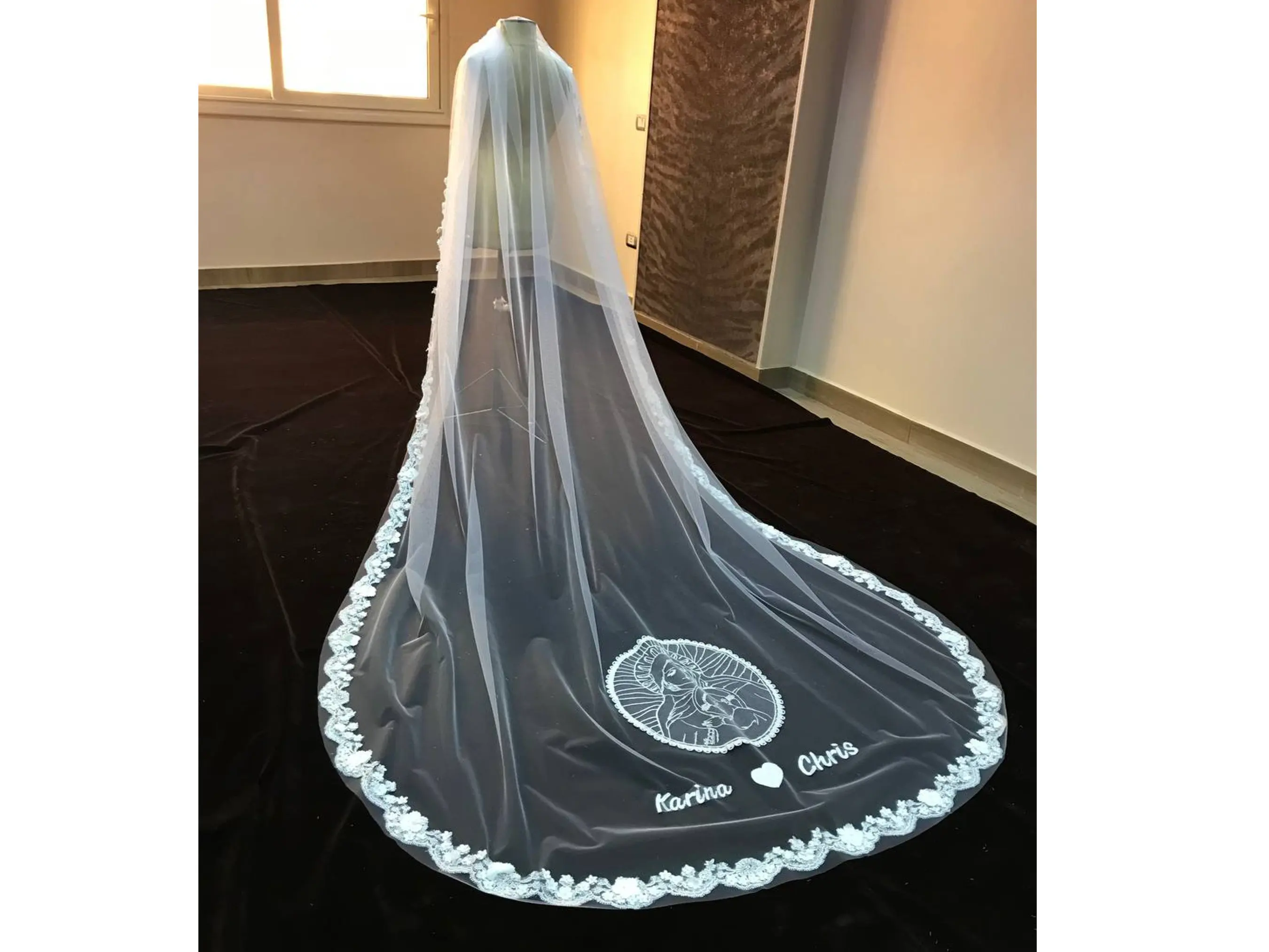 Bespoke merry Veil Embroidery letters veils veil with phrases words family crest embroidered Mary veil Custom veil monogram veil