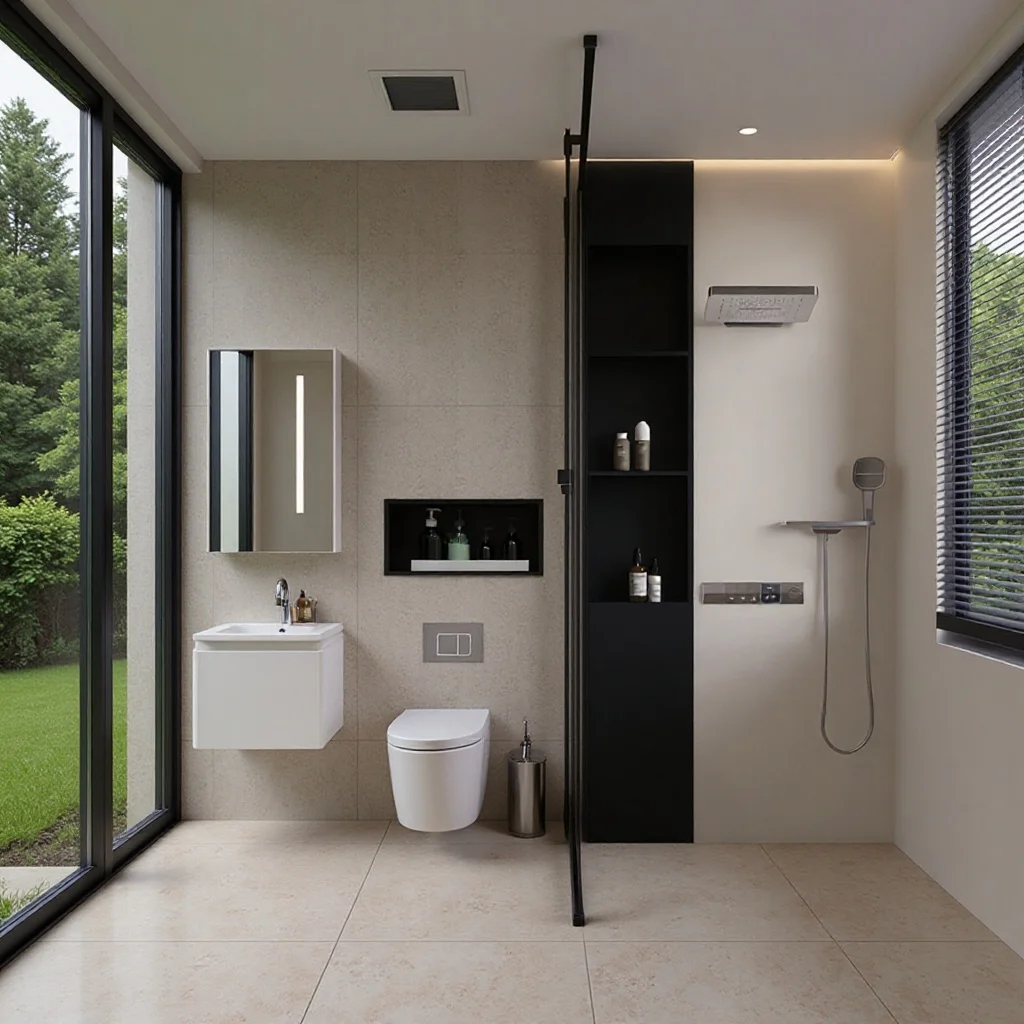 

Bathroom embedded rack 304 stainless steel shower baffle toilet embedded custom niche with door light luxury