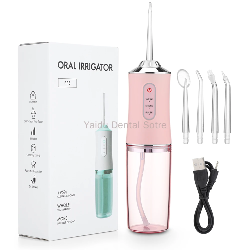 Oral Irrigator Portable Dental Water Flosser USB Rechargeable Water Jet Floss Tooth Pick 4 Jet Tip 220ml 3 Modes IPX7 1400rpm