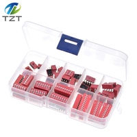 45PCS Dip Switch Kit In Box 1 2 3 4 5 6 7 8 10 Way 2.54mm Toggle Switch Red Snap Switches Mixed Kit Each 5PCS