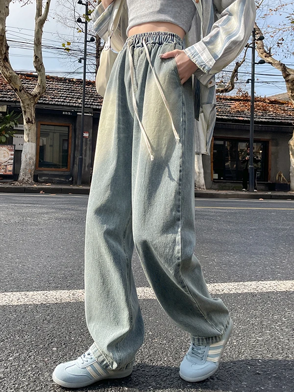 

Retro Faded Light Blue Denim Jeans Women's plus Size High Waist Cover Hip Loose Straight Leg Pants Casual Sle Spring 2026