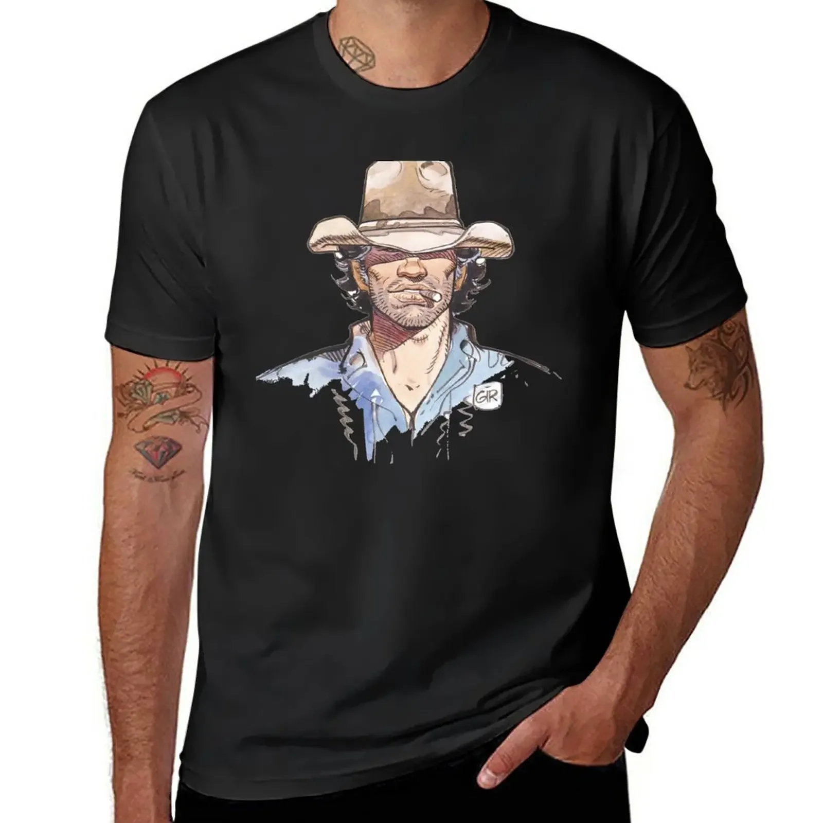 Jungen weiße Herren Baumwolle T-Shirts Cartoon lt Blaubeer Jean Giraud Charlie Moebius Cowboy Indianer weit West Amerika T-Shirt