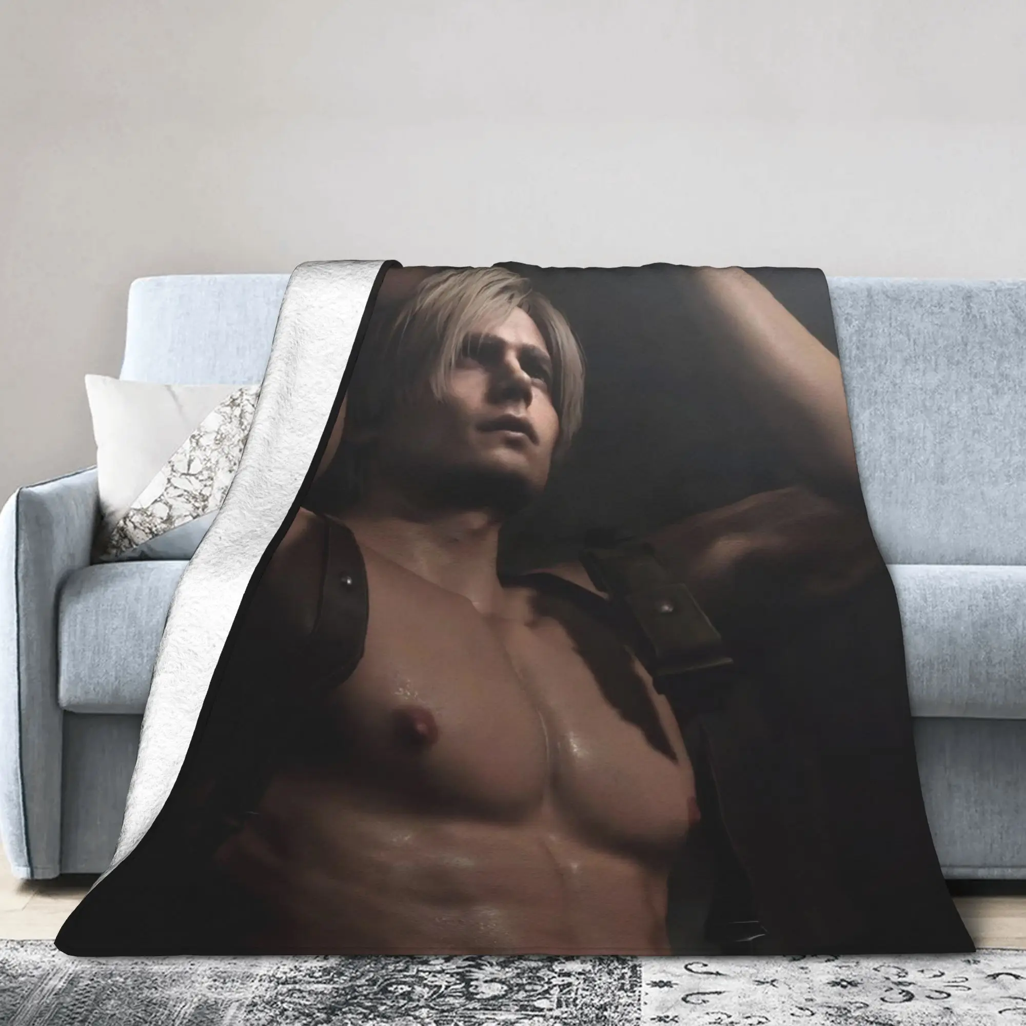 Cartoon Leon Kennedy Blankets Velvet Decoration Residents Evils  Multifunction Ultra-Soft Throw Blanket for Bed Travel Rug Piece