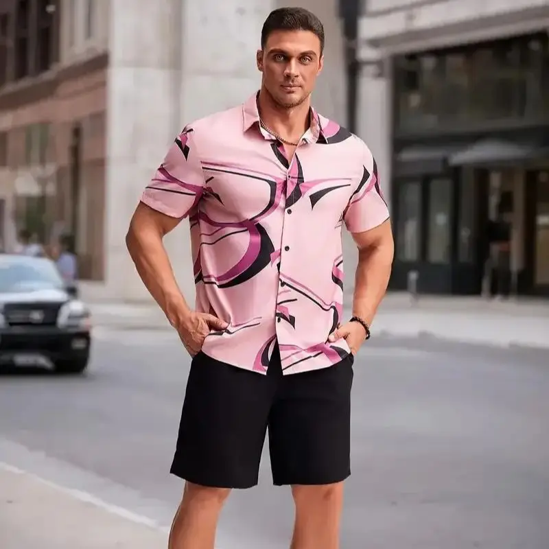 Men's Shirt Suit Irregular Design Splicing 3D Printing Short Sleeve Shirt Oversized Beach Shorts Street Beat Hawaii Shirt Suit