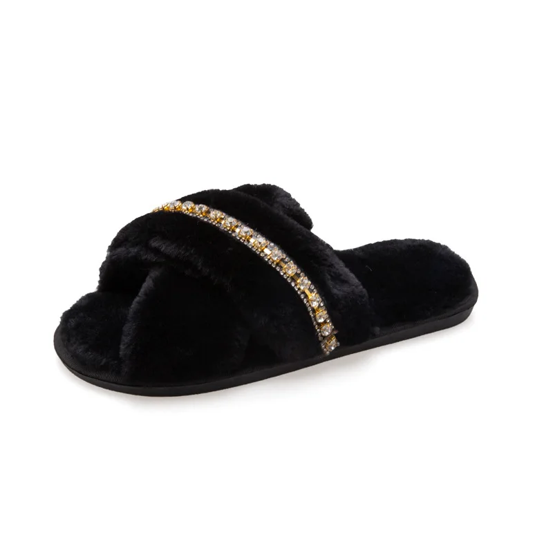 

2023 Fluffy Slippers Women Faux Fur Slides Indoor Slippers Female Flip Flops Plush Sandals Flat Open Toe Luxury Designer Shoes