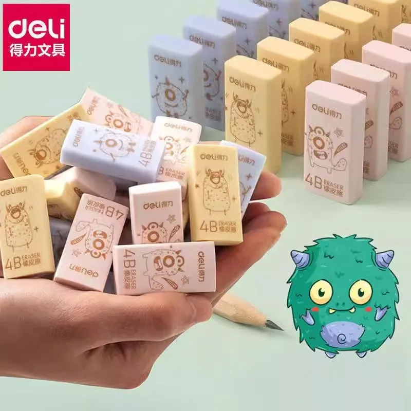 Deli Kawaii Pencil Eraser 4B Monster Shapes Supplies Pencil Rubber Writing Office Learning Stationery Supplies Papelería 71124A