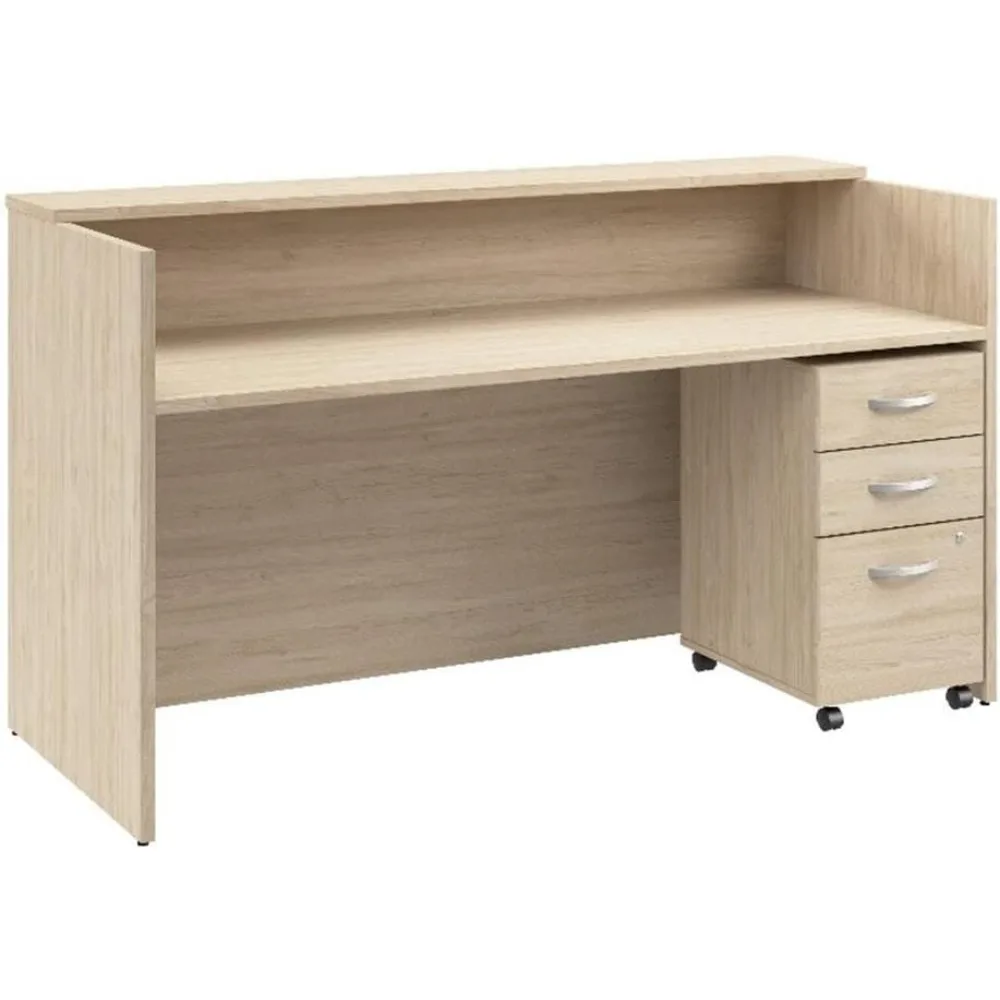 

Bush Business Furniture Arrive 72W x 30D Reception Desk with Shelf and Mobile File Cabinet in Natural Elm