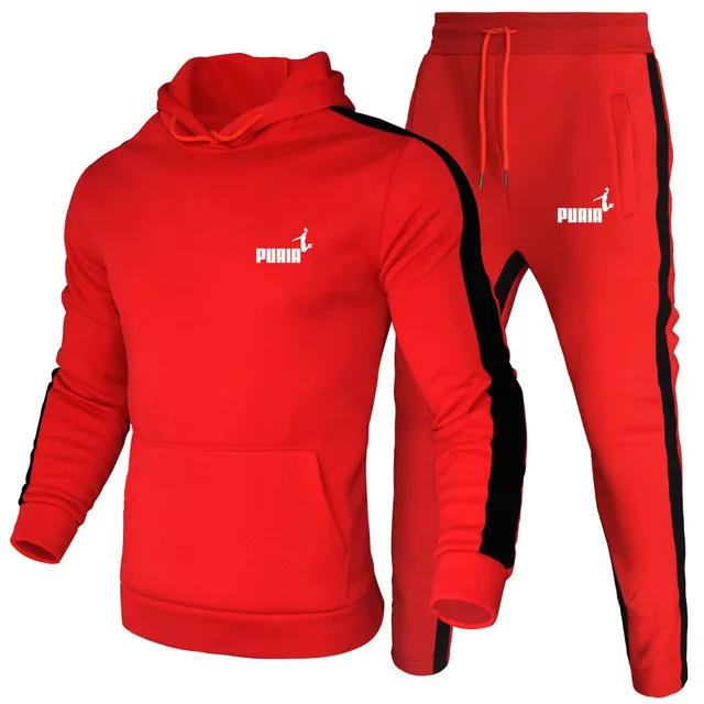 Quality Mens Tracksuit Printing Casual Hooded Sweatshirt 2 Pcs Set Fitness Sports Suit Street Trend Stripe Jogging Mens Clothing image 2