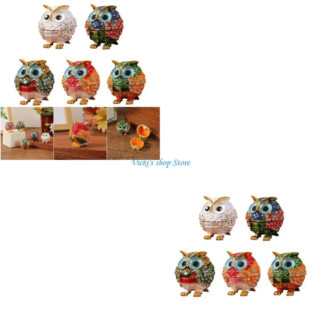 

Glittering Owl Themed Alloy Jewelry Holder Decorative Box Organizing Necklaces Earrings