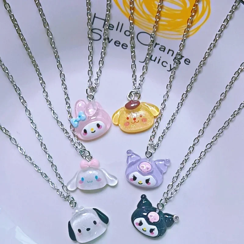 10 sztuk Kawai Sanrio Cinnamoroll Melody Kuromi Student Bijou naszyjnik łańcuszek do obojczyka regulowany wisiorek akcesoria zabawka dla dziewczynek