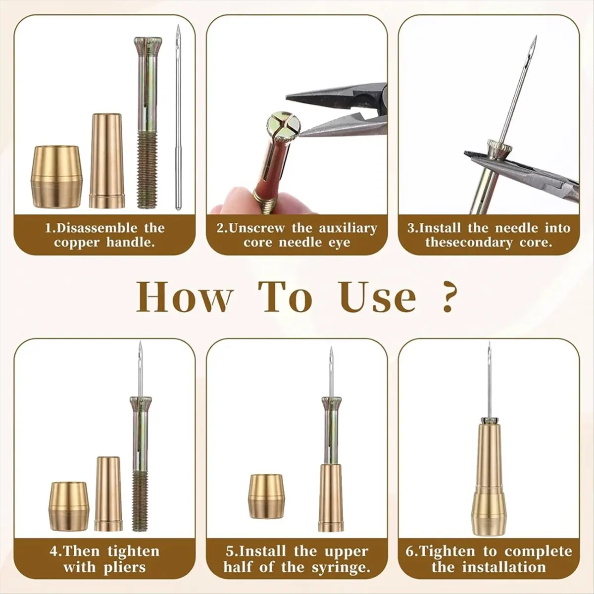 9pcs Leather Sewing Awl Kit with Copper Handle with 6 Needles for Leather Craft Needle Kit Shoe Repair Tool [2026 MOCC]