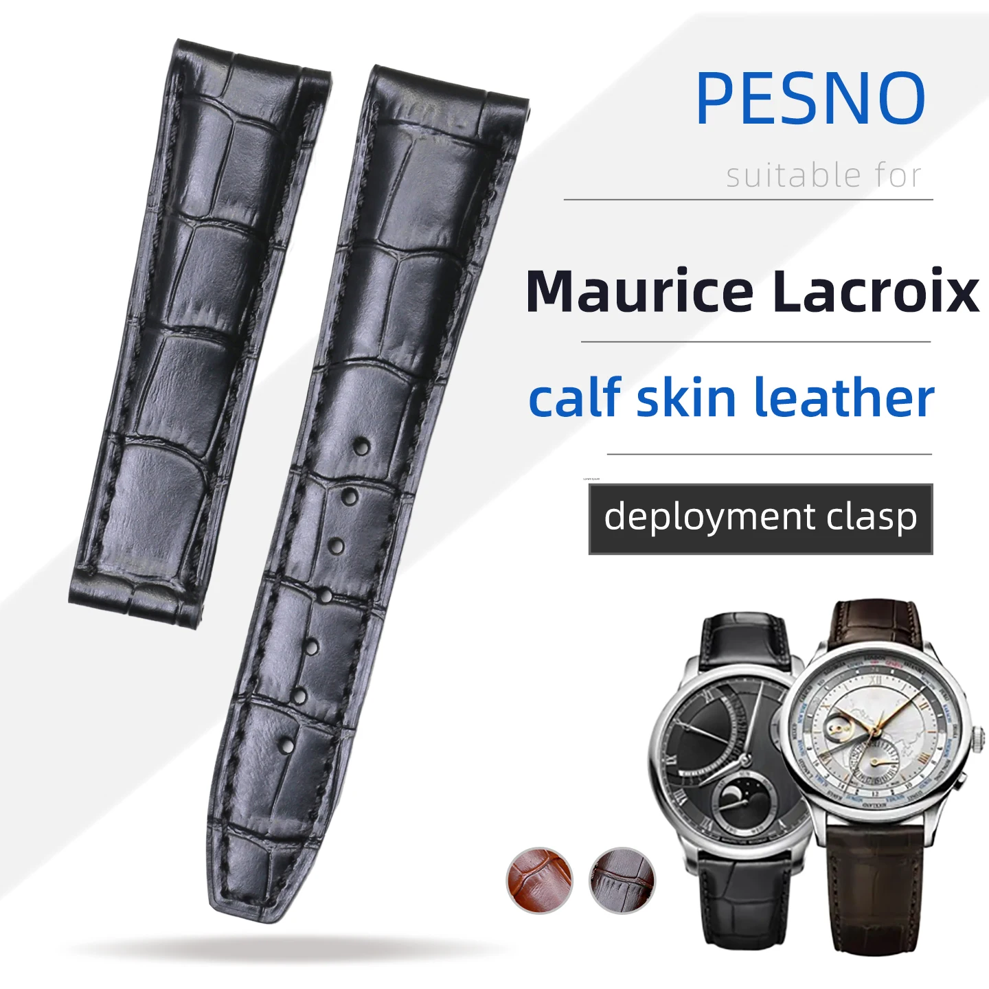 PESNO Suitable for Maurice Lacroix MASTERPIECE Les Classiques PONTOS PT616 Genuine Calf Skin Leather Watch Bands Strap Men Belt