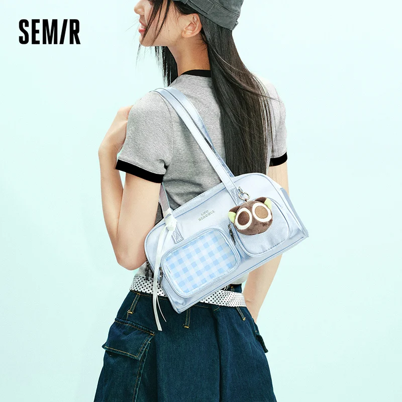 Semir Women Shoulder Bag Checker Pattern Large Capacity Tote Style Handbag Urban Casual Daily Carry Bag Daily Wear 2026