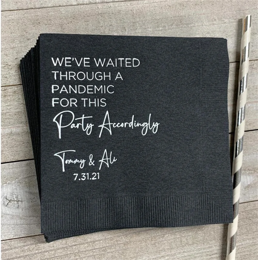 

50PCS Personalized Napkins Wedding Napkins Custom Monogram Pandemic Rehearsal Dinner Beverage Cocktail Luncheon Dinner Guest