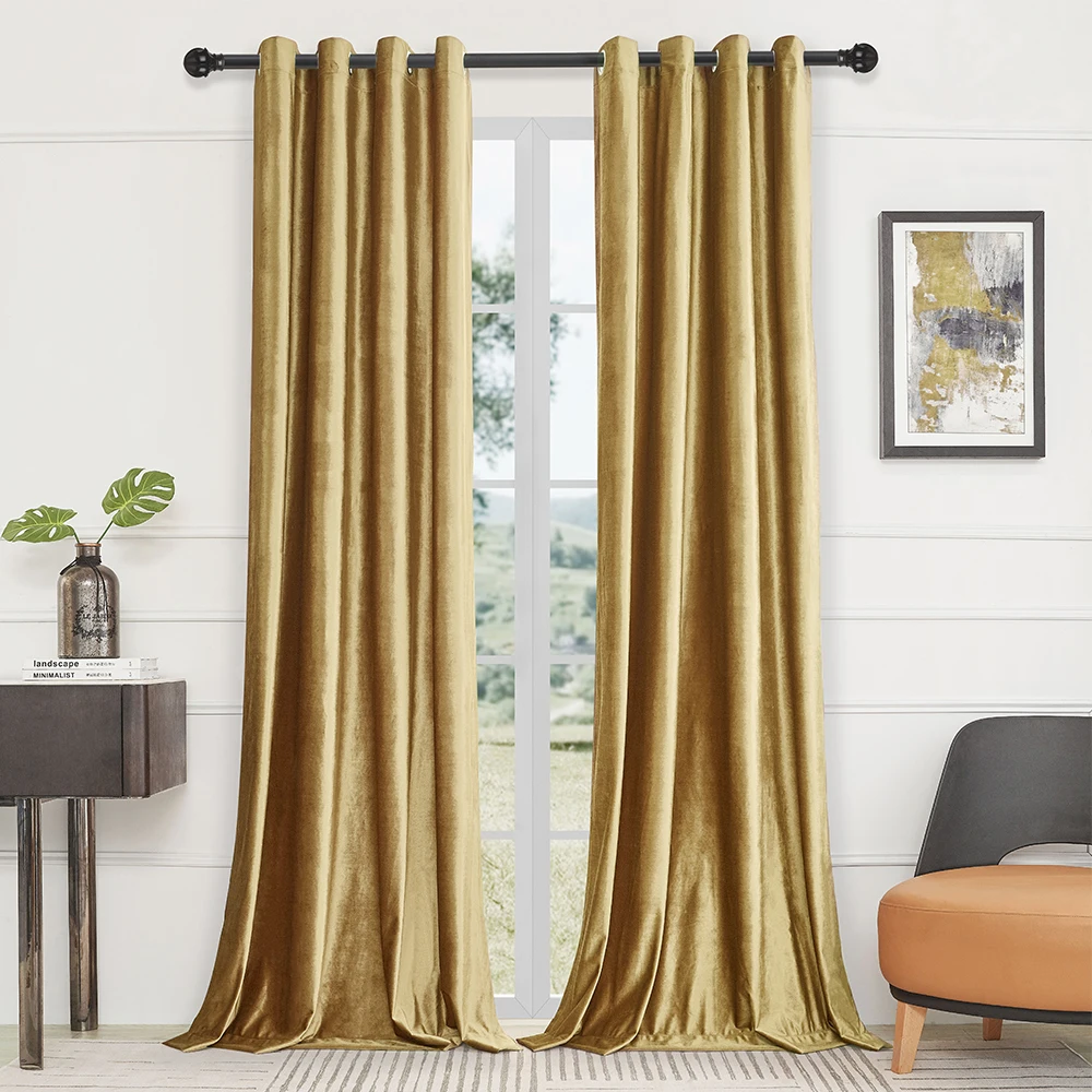 

1pieces Gold Velvet Curtains Living Room Blackout Thermal Window Drapes Darkening Decor Grommet Curtains for Bedroom