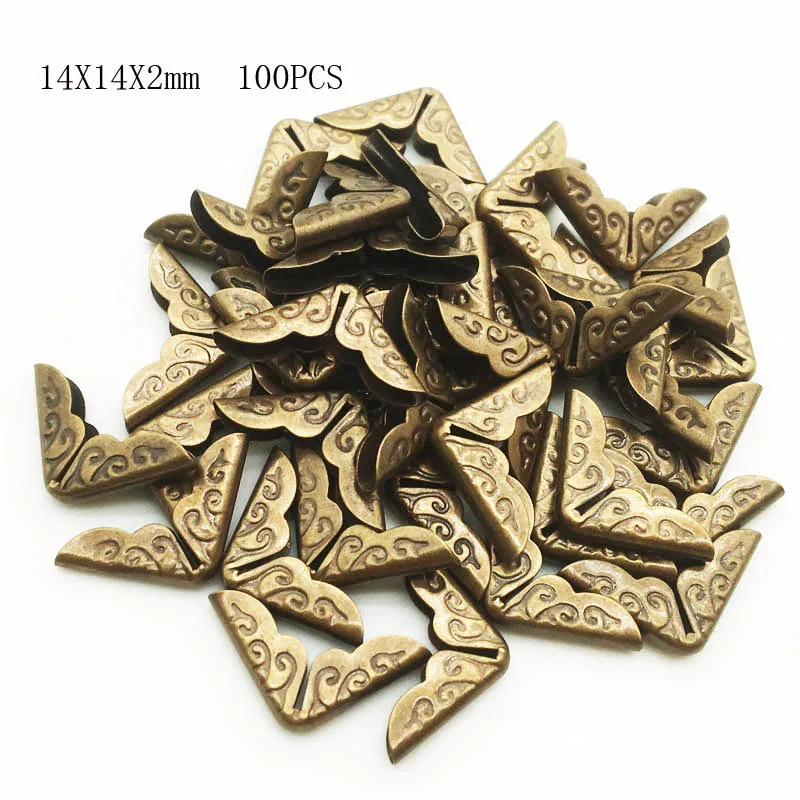100 teile/los 14x14x3mm Bronze Metall Buche cken für Fotoalben Menüs Ordner DIY Scrap booking Dekor Eck schutz qtg290