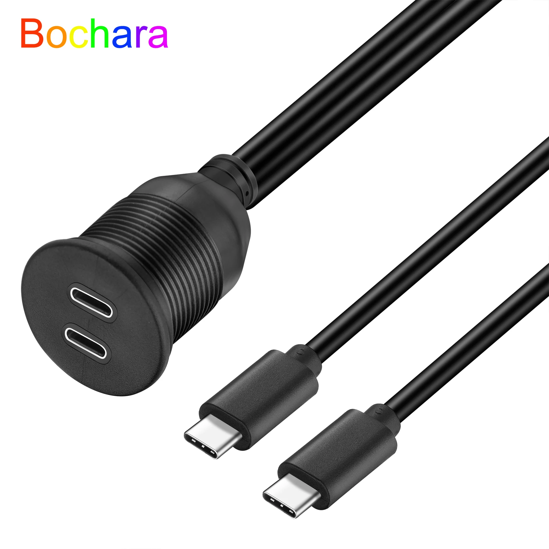 Bochara Dashboard Dual Type C 3.1 3.0 2.0 Male to Female Extension Cable With Flush Mount Panel For Car Truck Boat Motorcycle