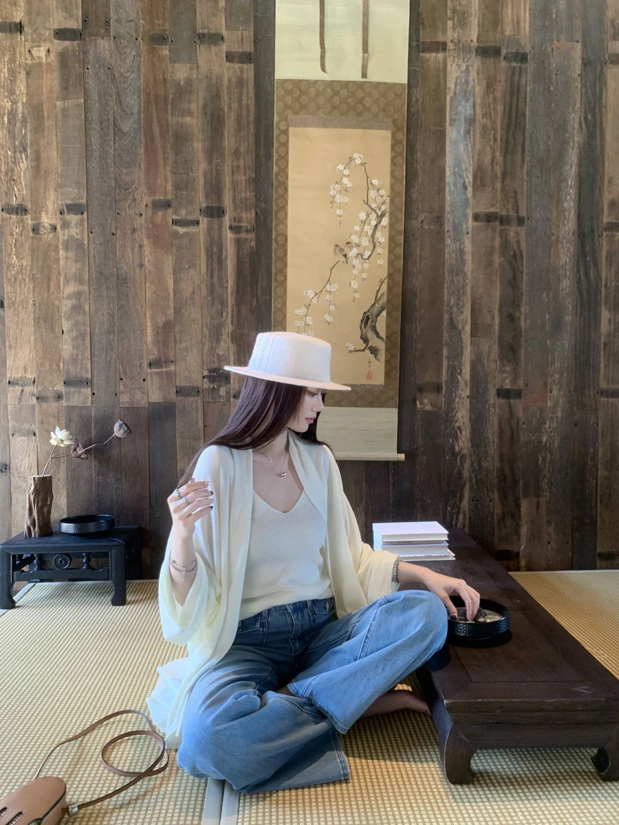 

Женский вязаный шелковый кардиган на шнуровке свободного кроя, весна 2026, легкий, с защитой от УФ-излучения, тонкая верхняя одежда с эффектом Dra Feel