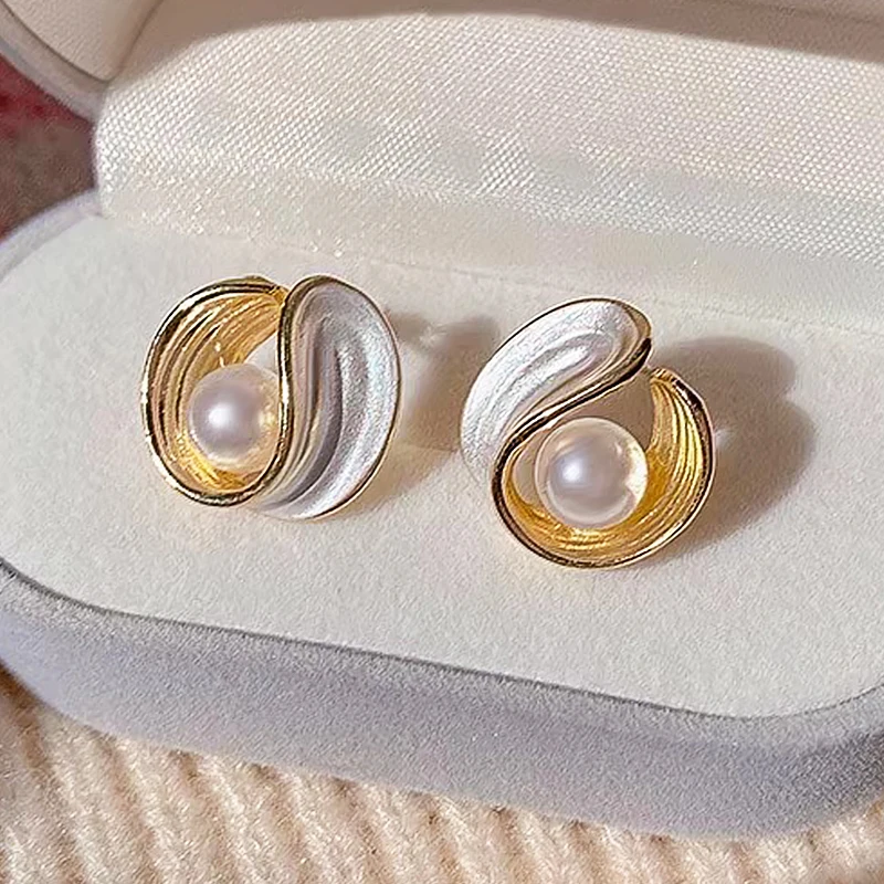 Classic Gold Color Pearl Earrings For Women Korean Zircon Exquisite Fashion Flower Stud Earring Party Christmas Jewelry Gifts